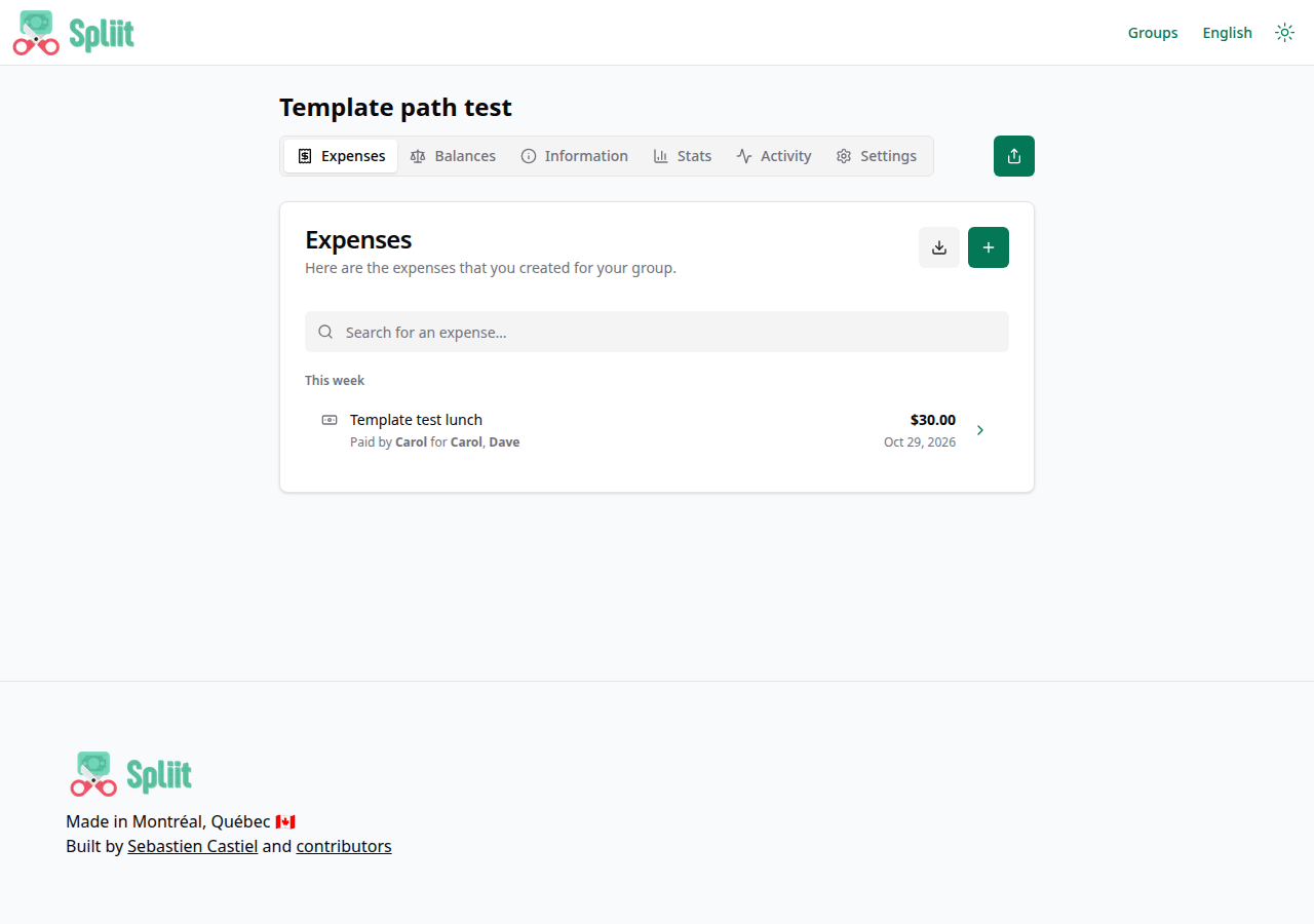 Spliit group expenses view