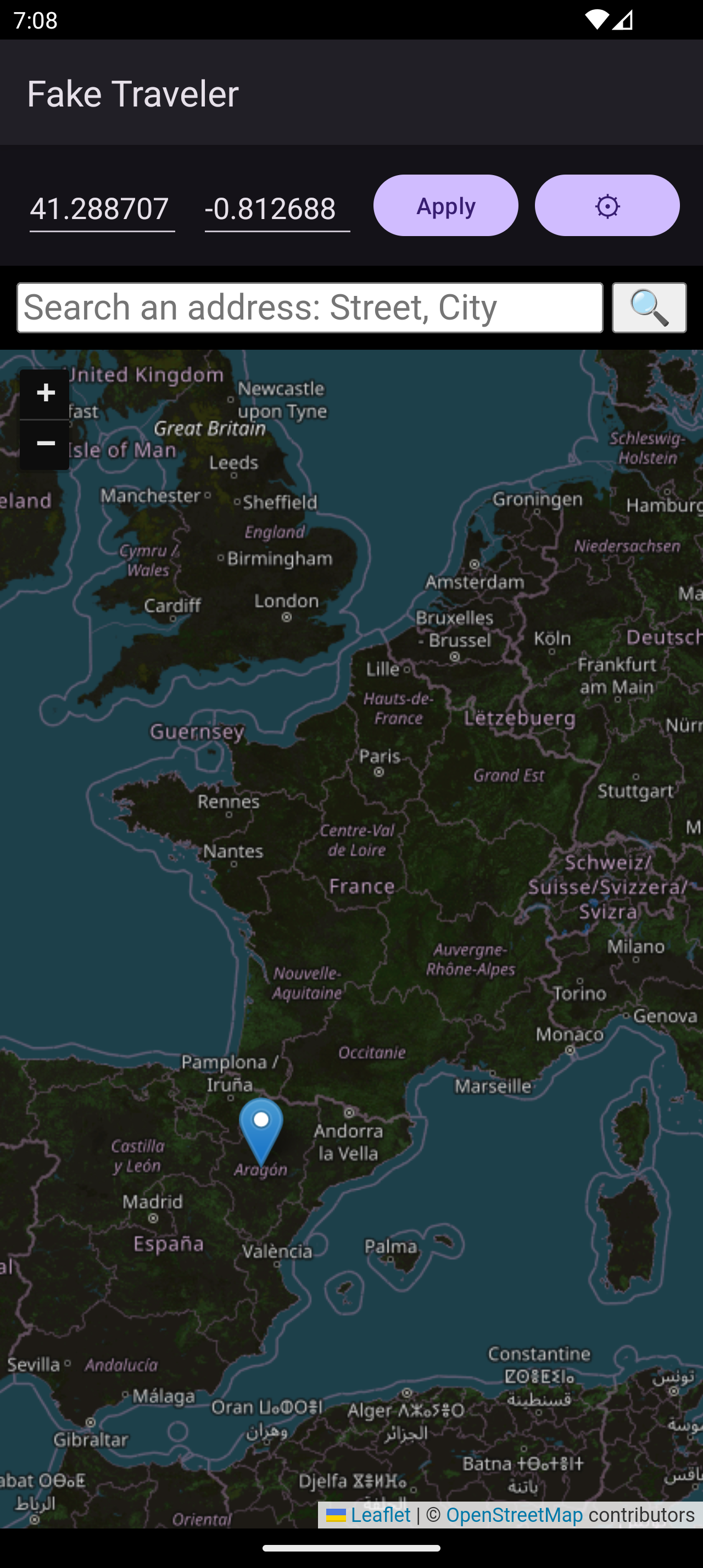 Main screen of the app in dark mode