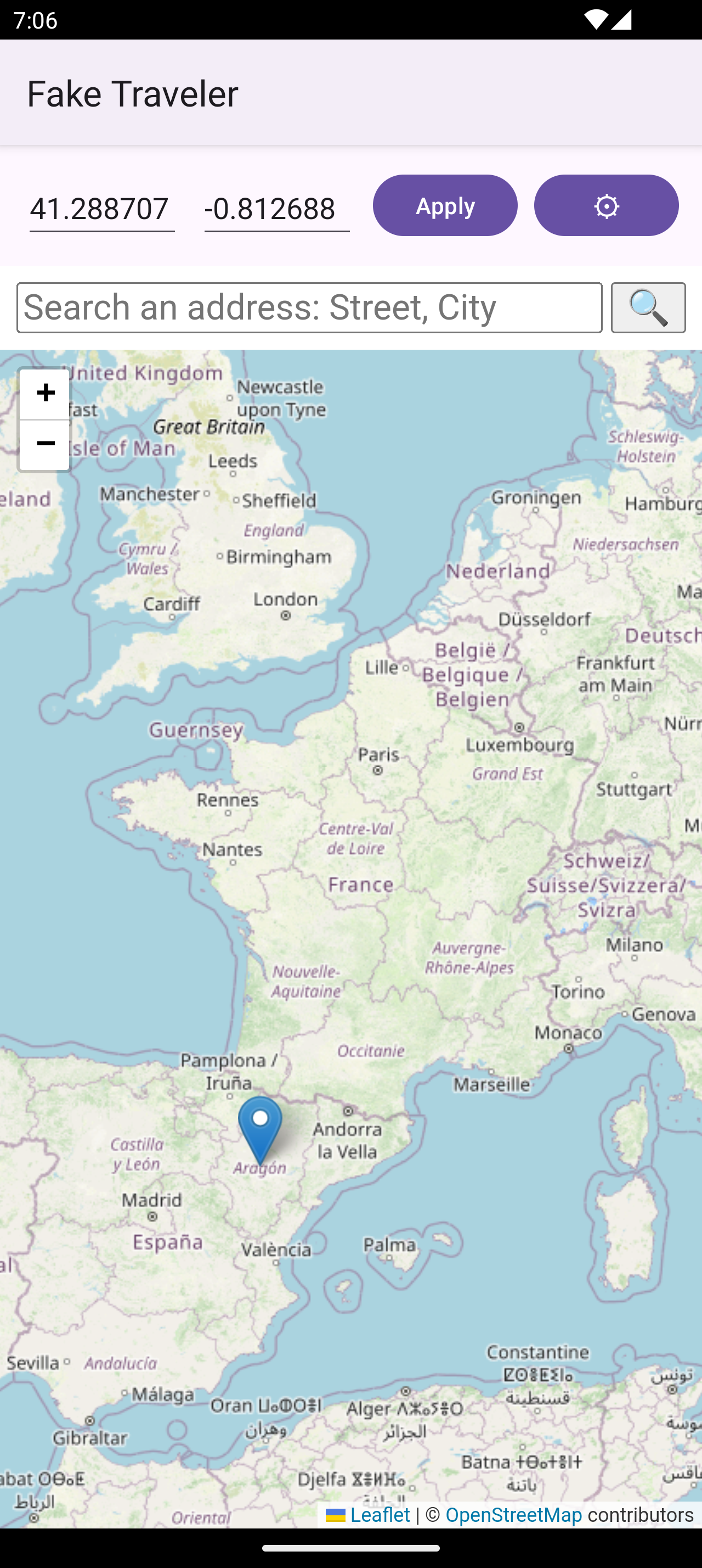 Main screen of the app