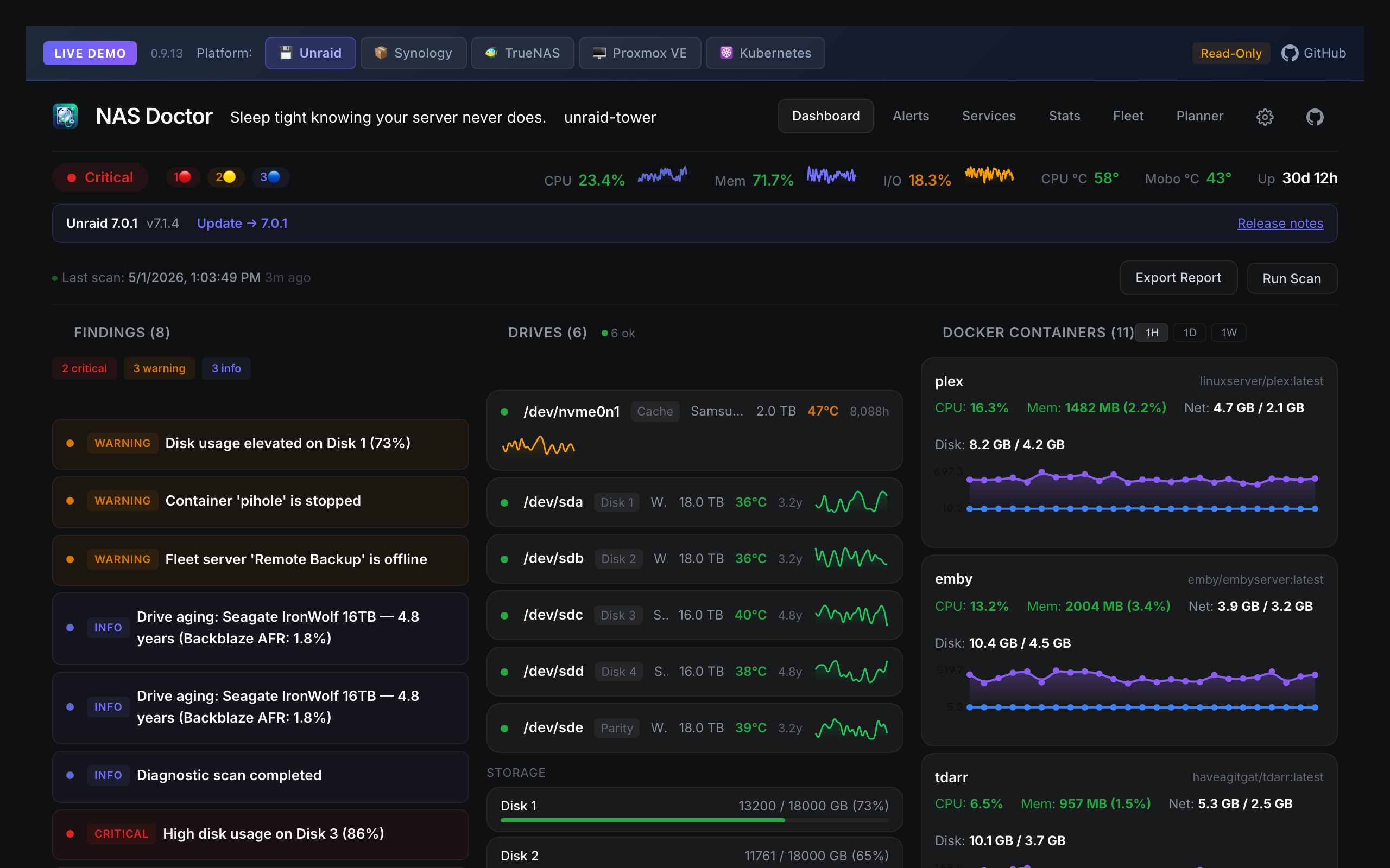 NAS Doctor Dashboard