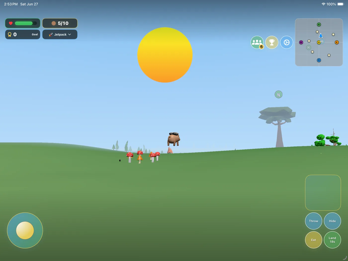 Hidden Walnuts iPad gameplay showing a character flying with a jetpack