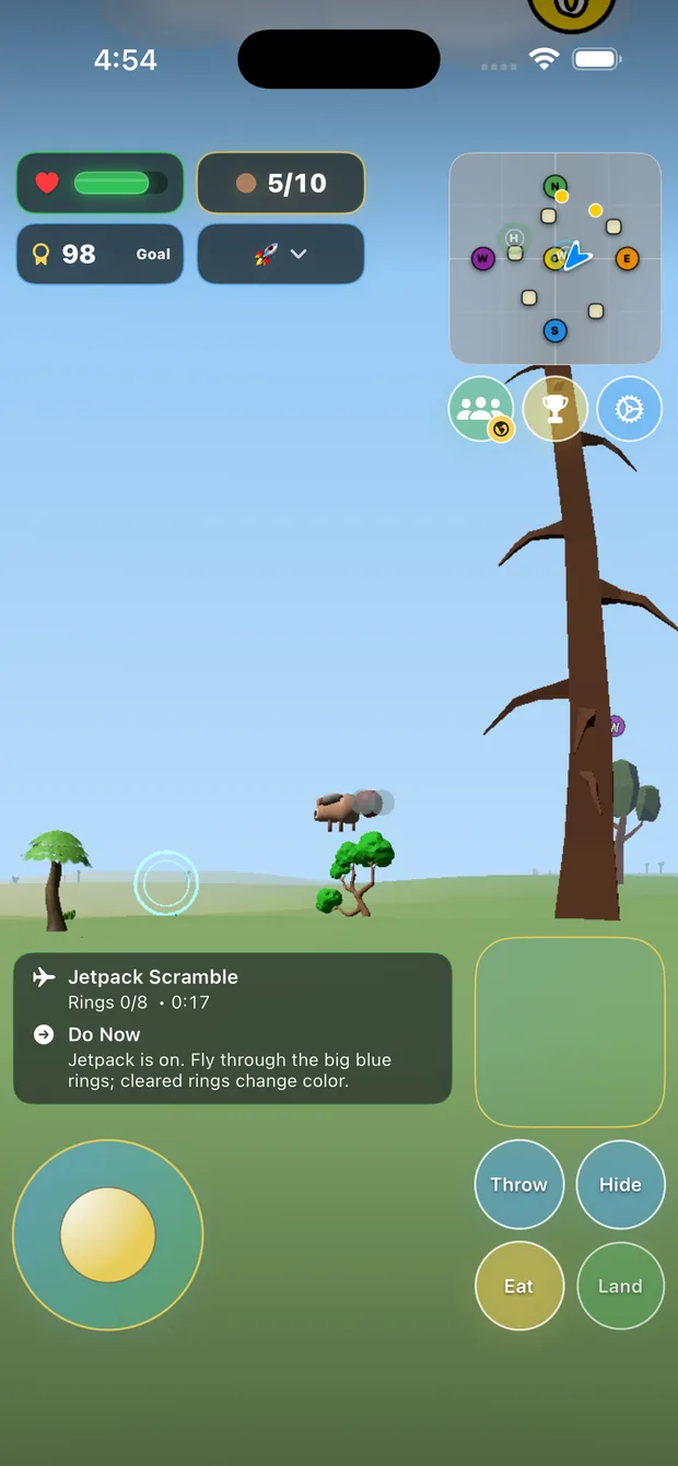 Hidden Walnuts iPhone gameplay showing Jetpack Scramble
