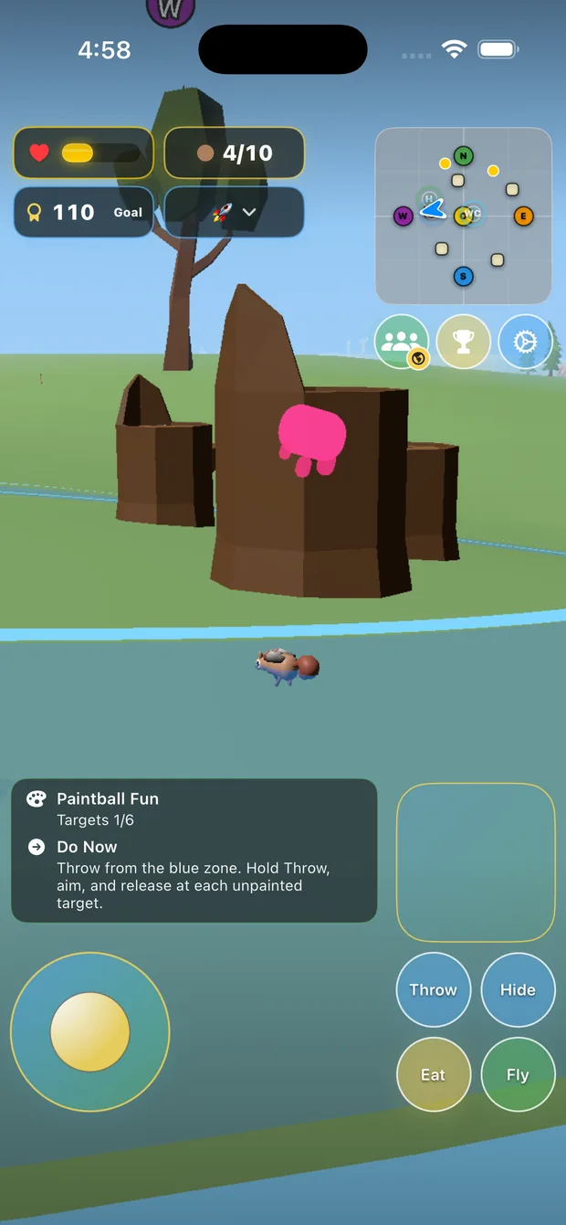 Hidden Walnuts iPhone gameplay showing Paintball Fun