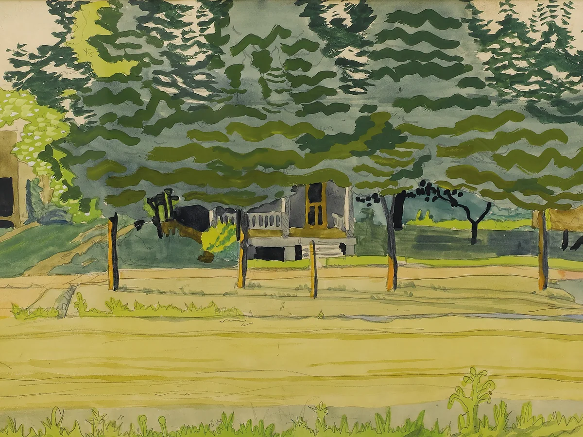Fine art landscape with trees and a house