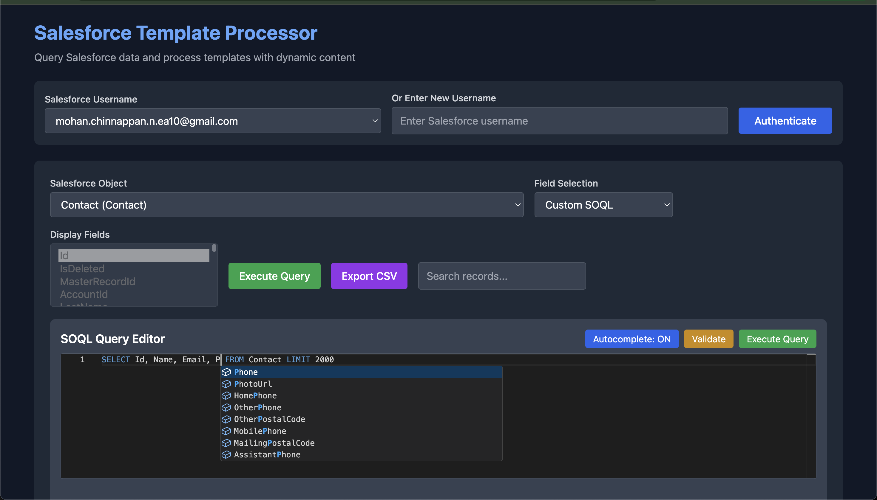 Salesforce Template- query