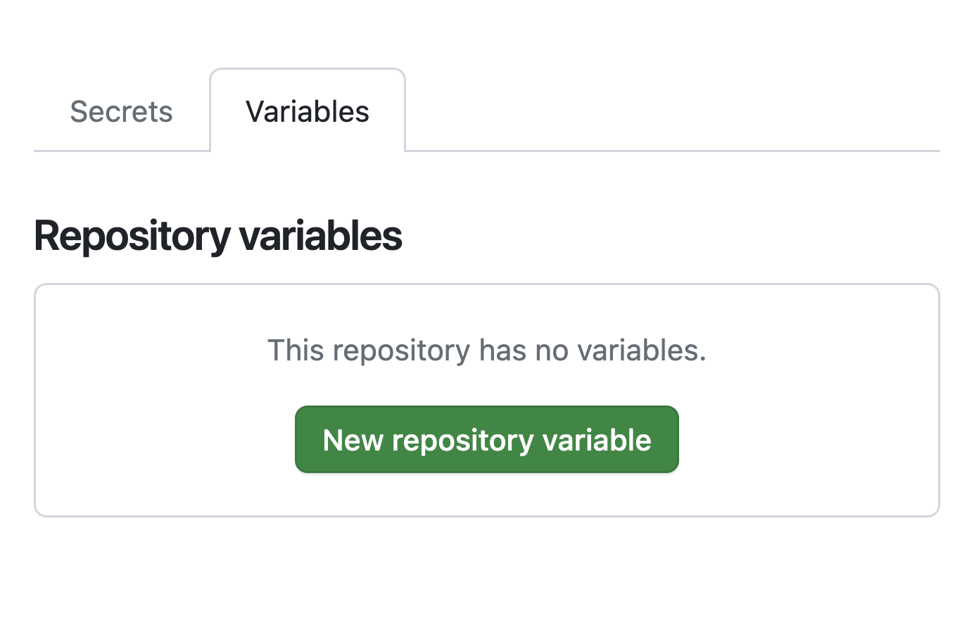 The GitHub repository variables section