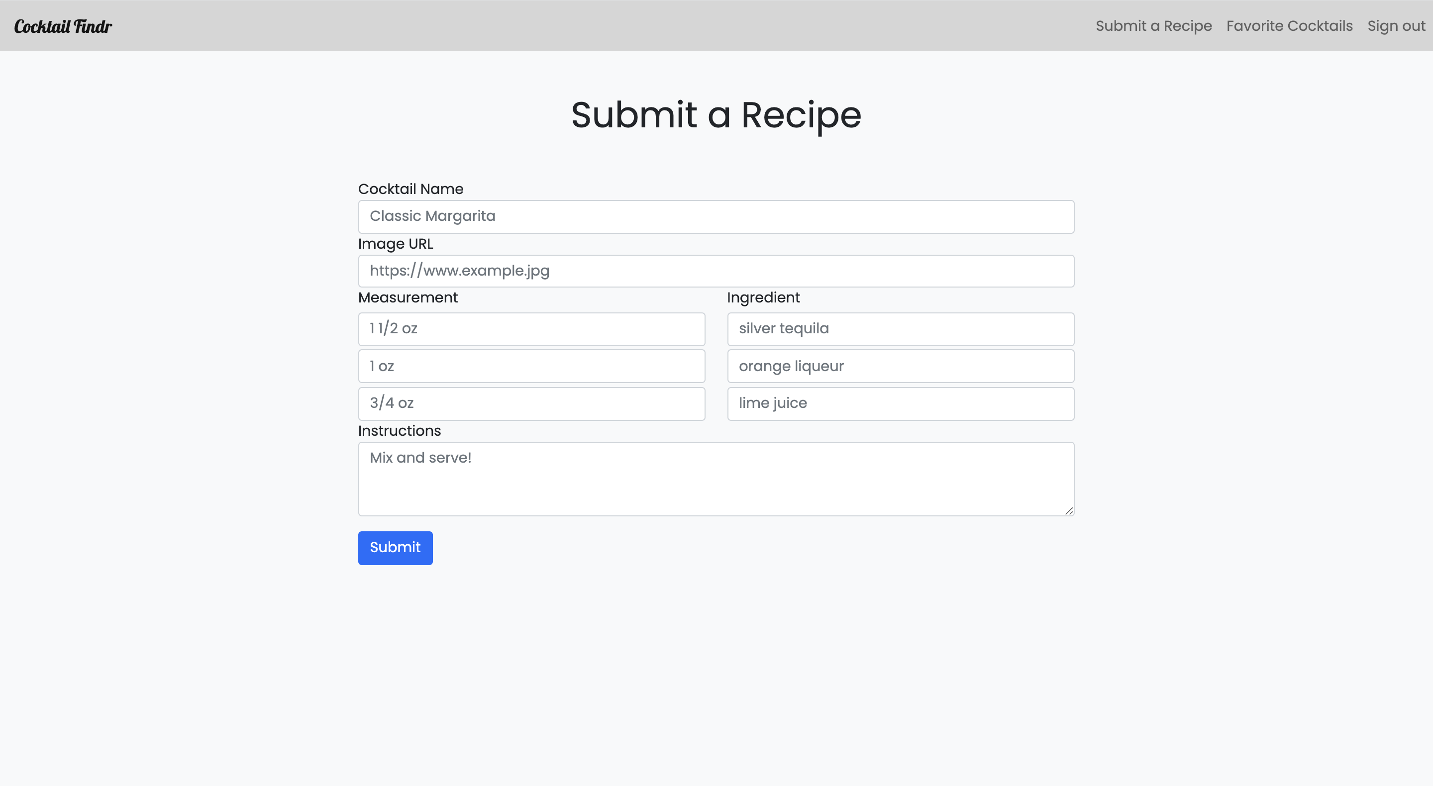 Recipe Submit Desktop