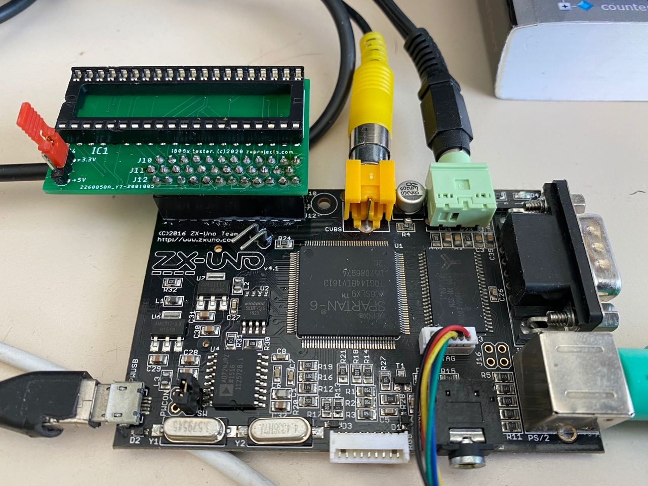 Image of PCB board mounted on a ZXUNO