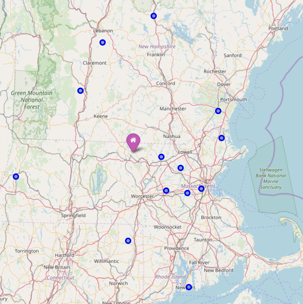 Map of Away Games