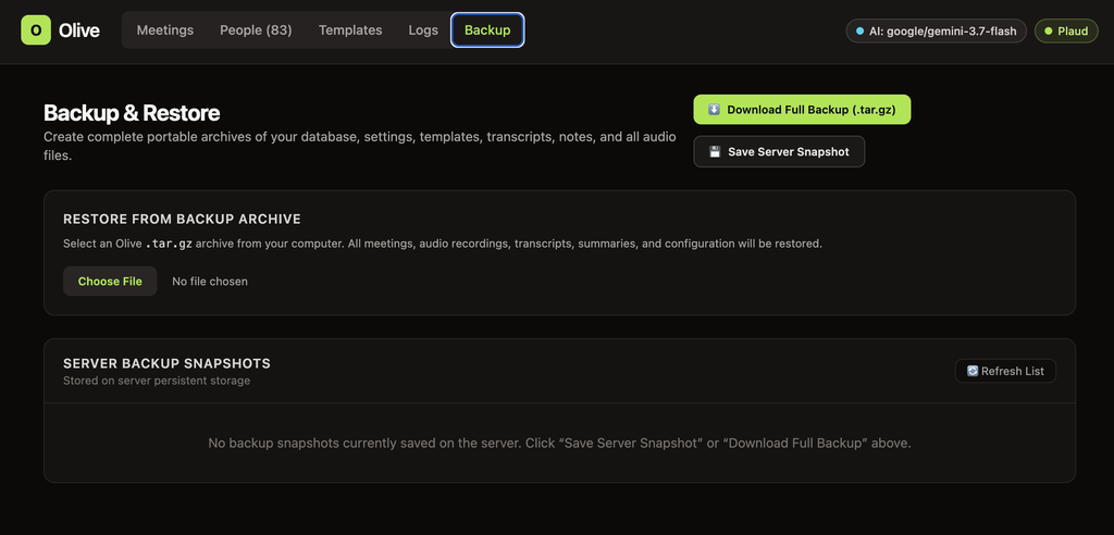 Backup and Restore
