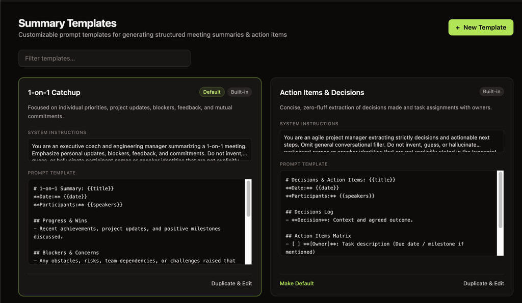 Summary Prompt Templates