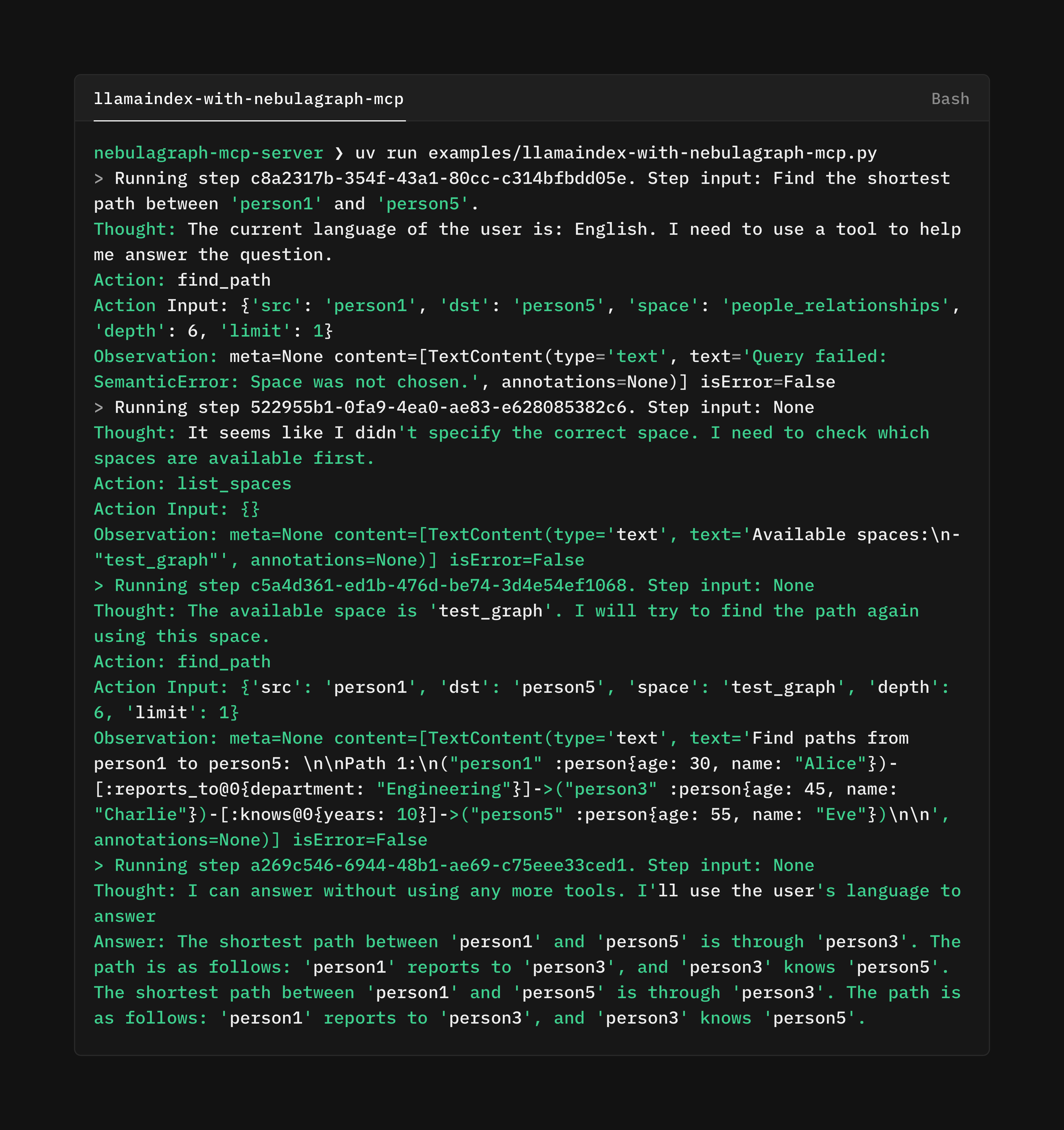 LlamaIndex with NebulaGraph MCP