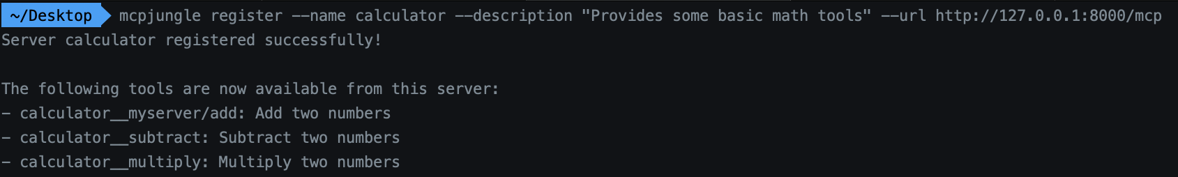register a MCP server in MCPJungle