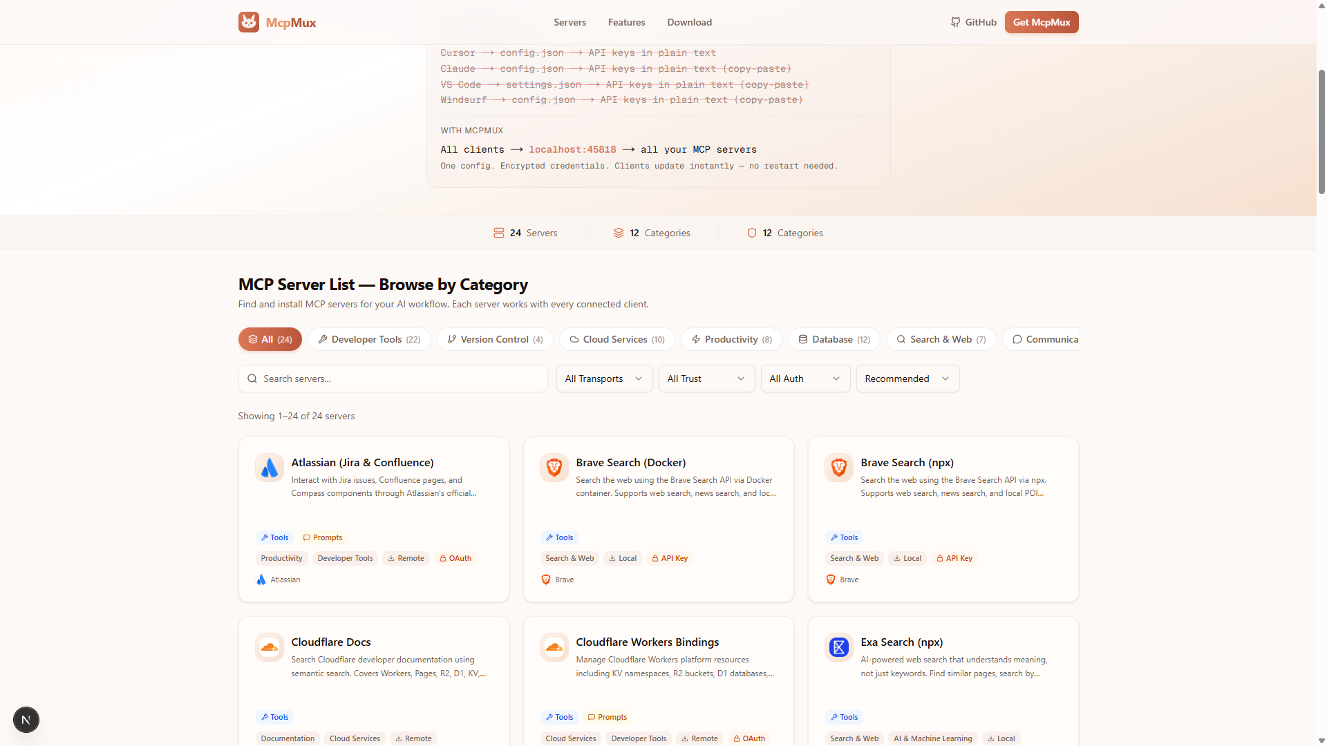 mcpmux.com — server registry on the web