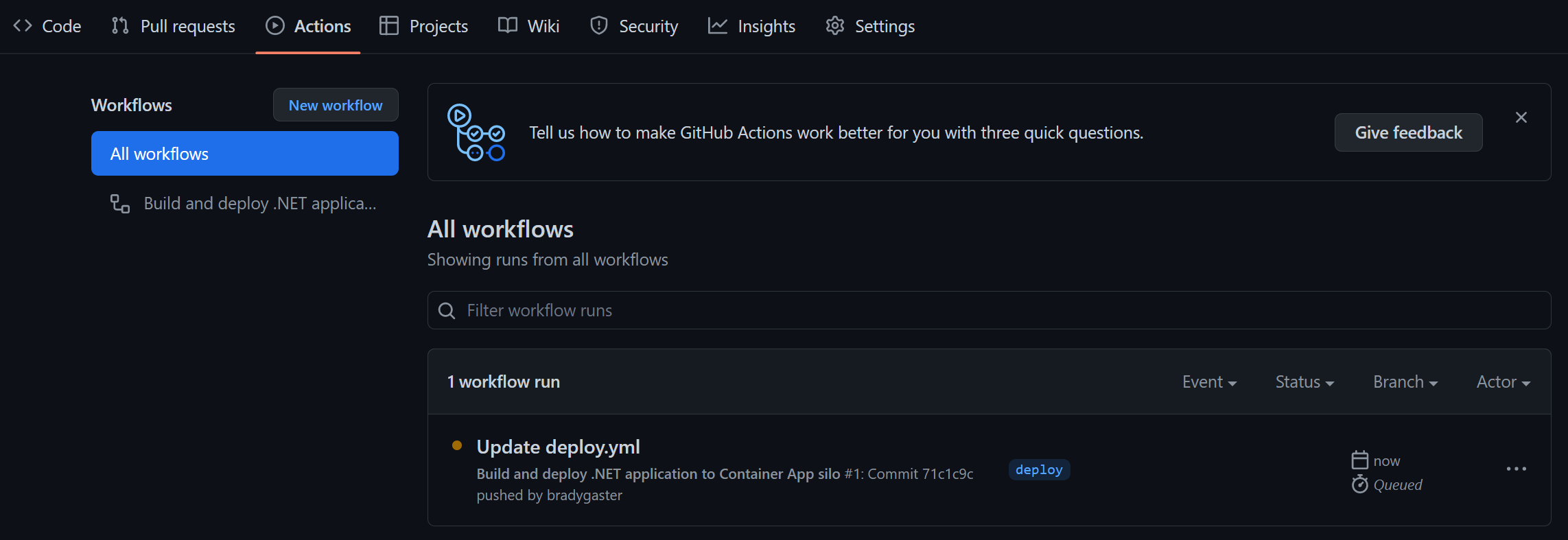 CI/CD process beginning.