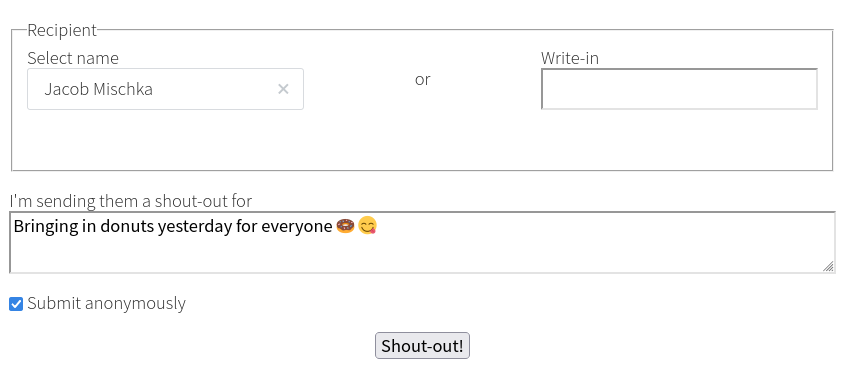 Shoutouts form