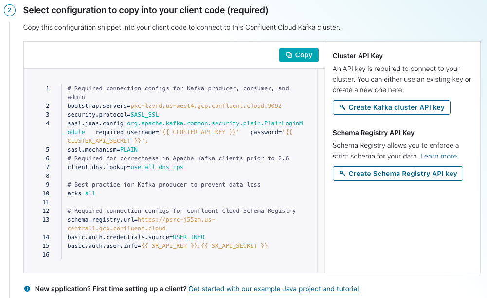 Create Kafka cluster and Schema Registry credentials