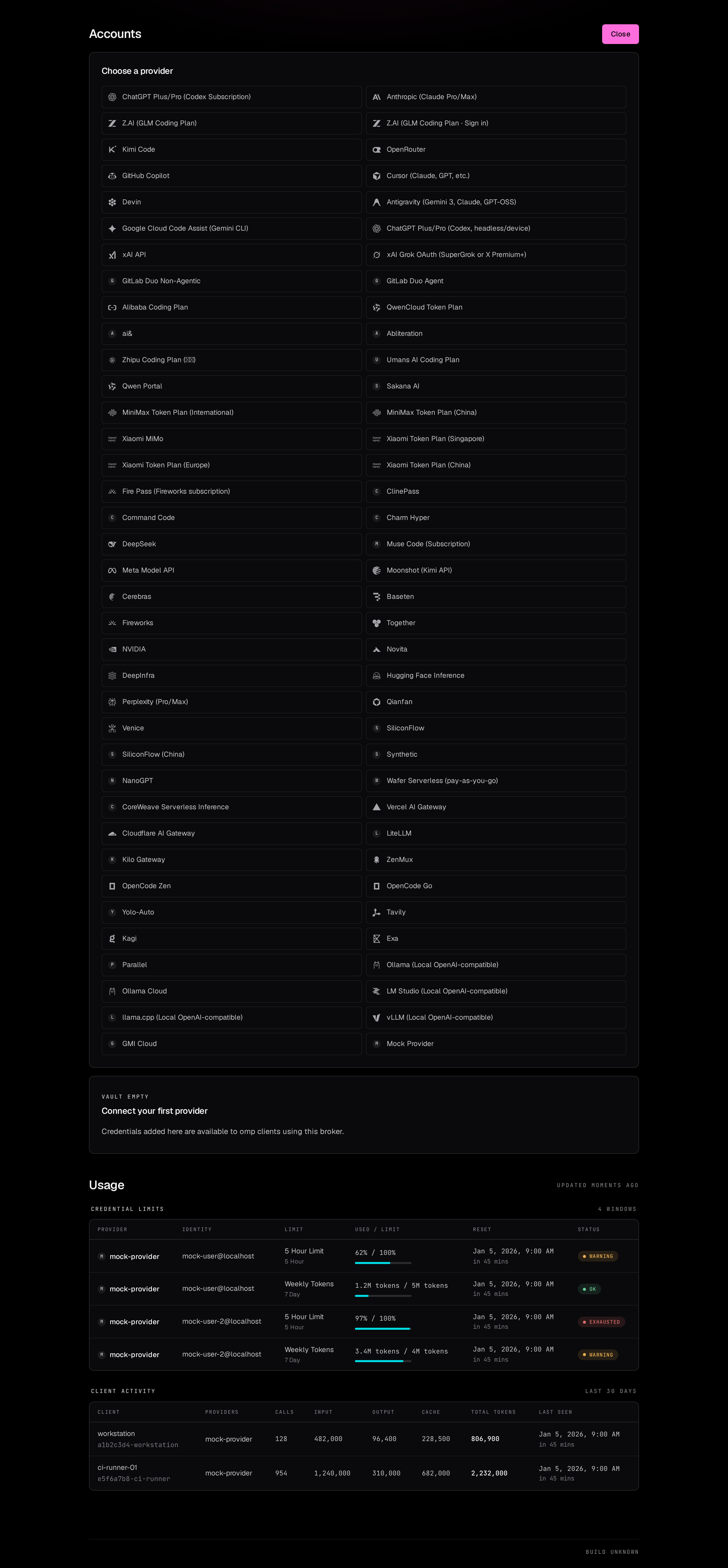 The Add provider picker listing the available OAuth providers