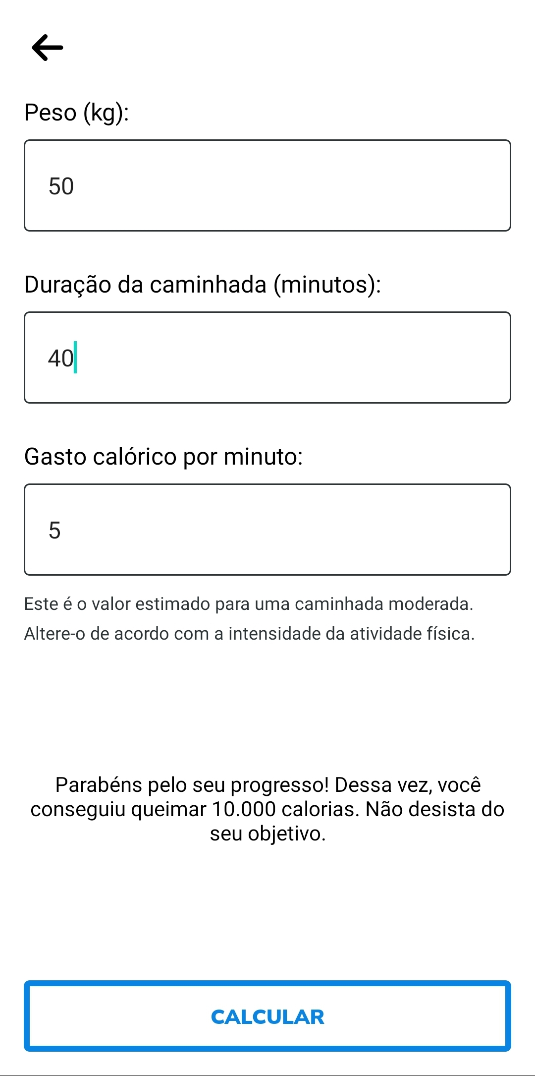 Calculadora de calorias queimadas