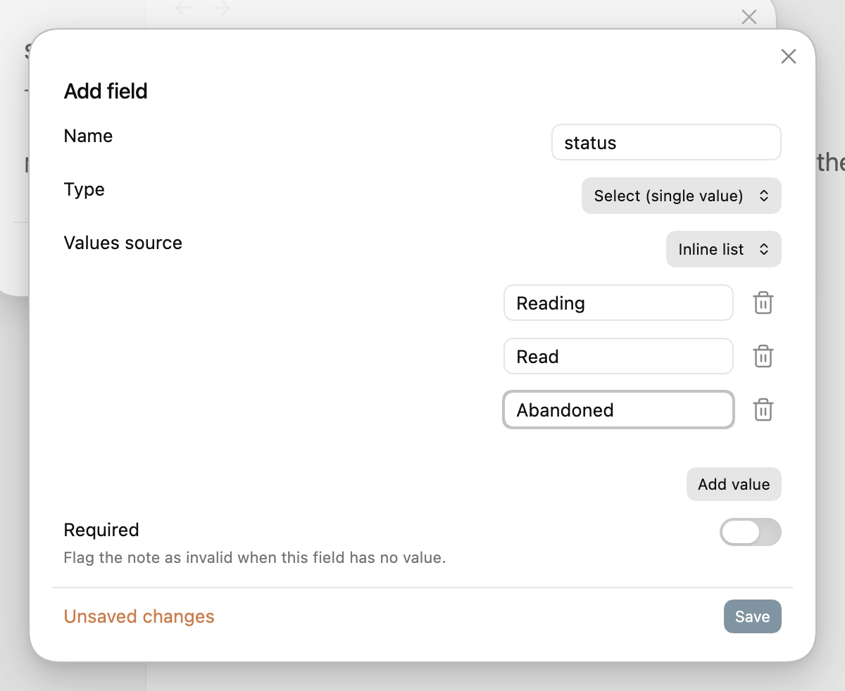 Adding a Select field named status, with three values