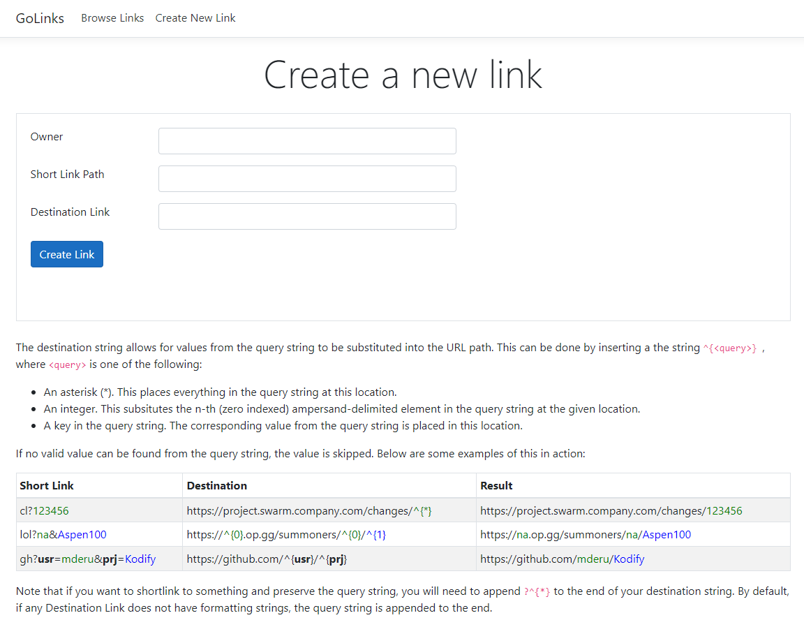 Create New Link