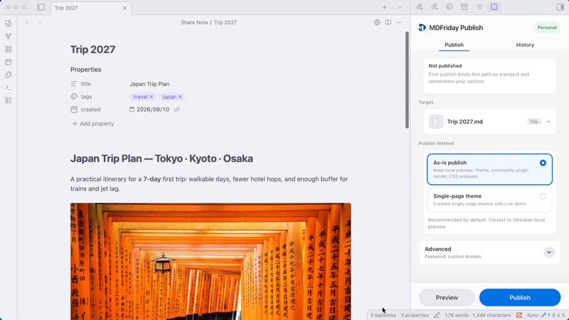 GIF: Publish a Note with theme