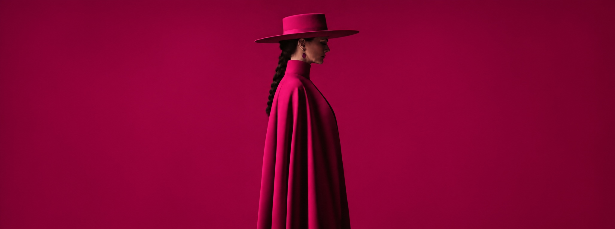 Carmen de perfil con capote y sombrero