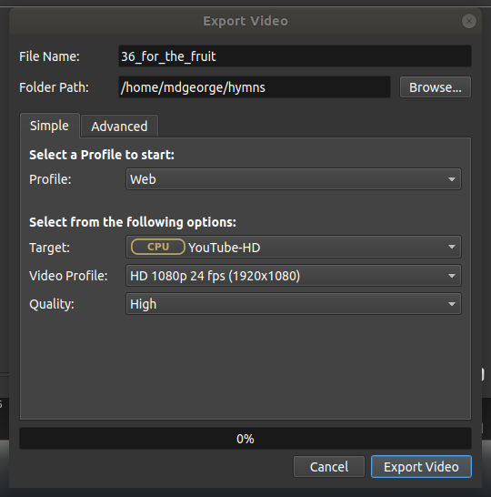 Export dialog.  Select "Web" for "Profile", then the target, format, and quality