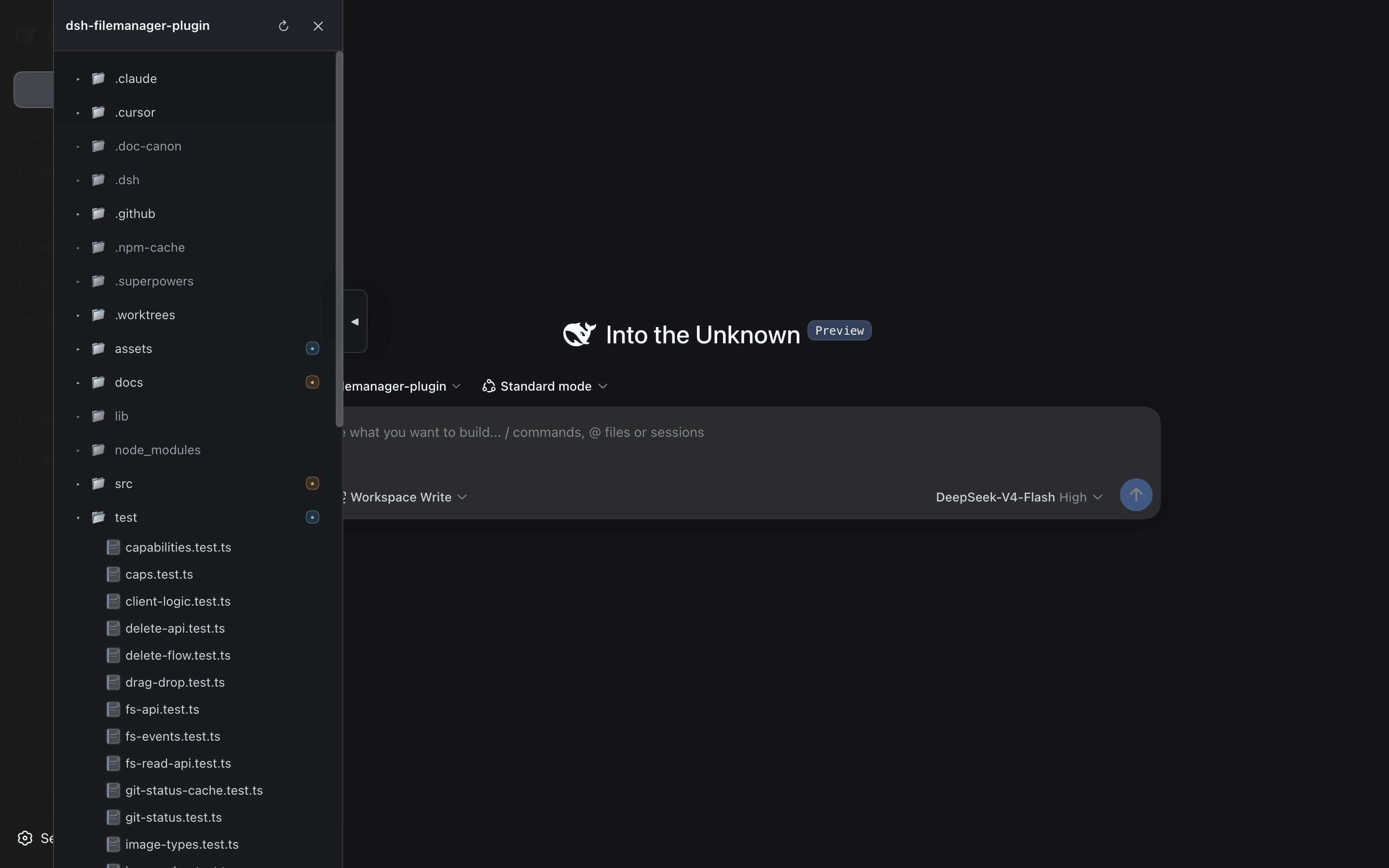 File tree panel with git status