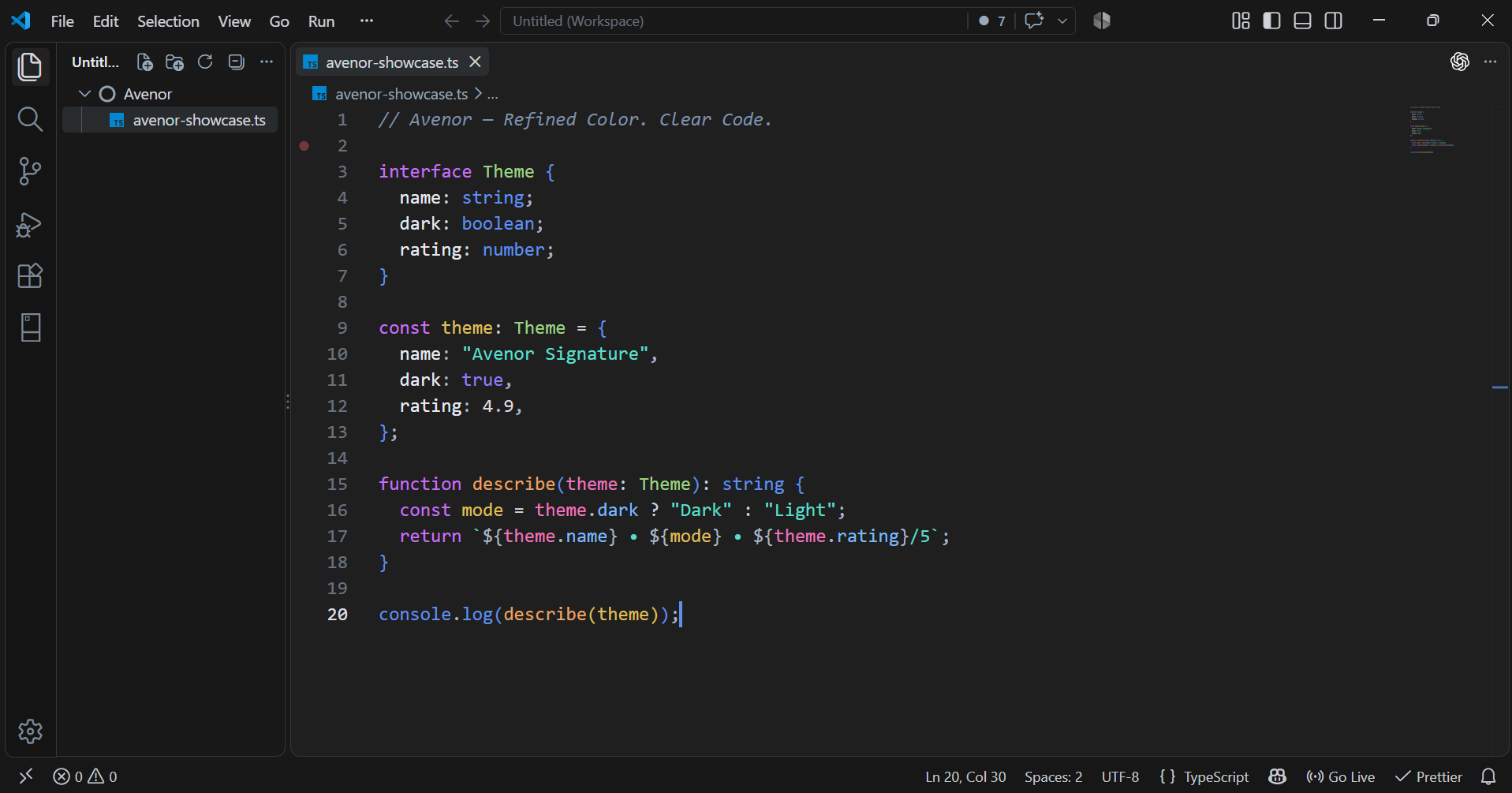 Avenor Charcoal in Visual Studio Code