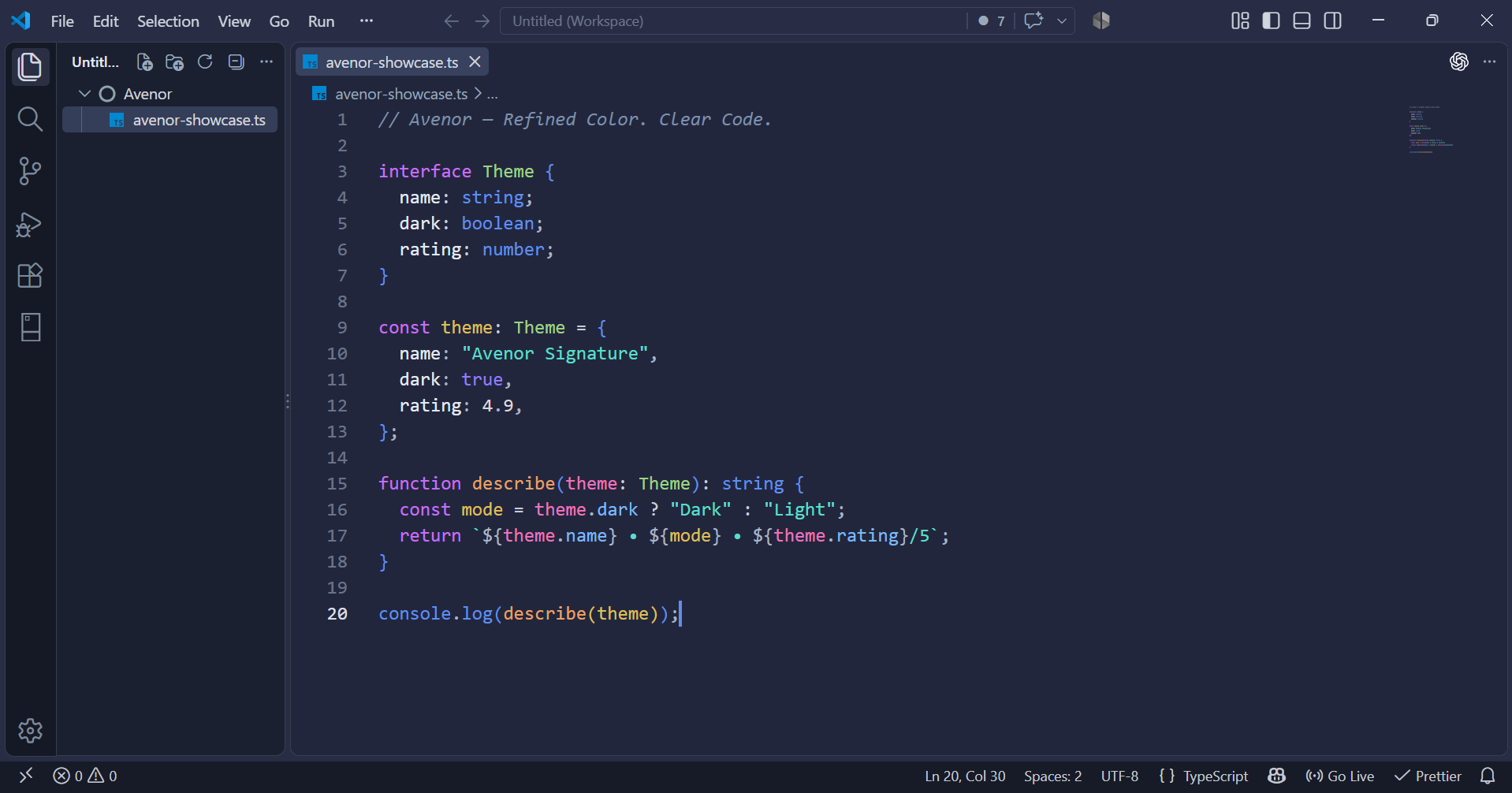 Avenor Indigo in Visual Studio Code
