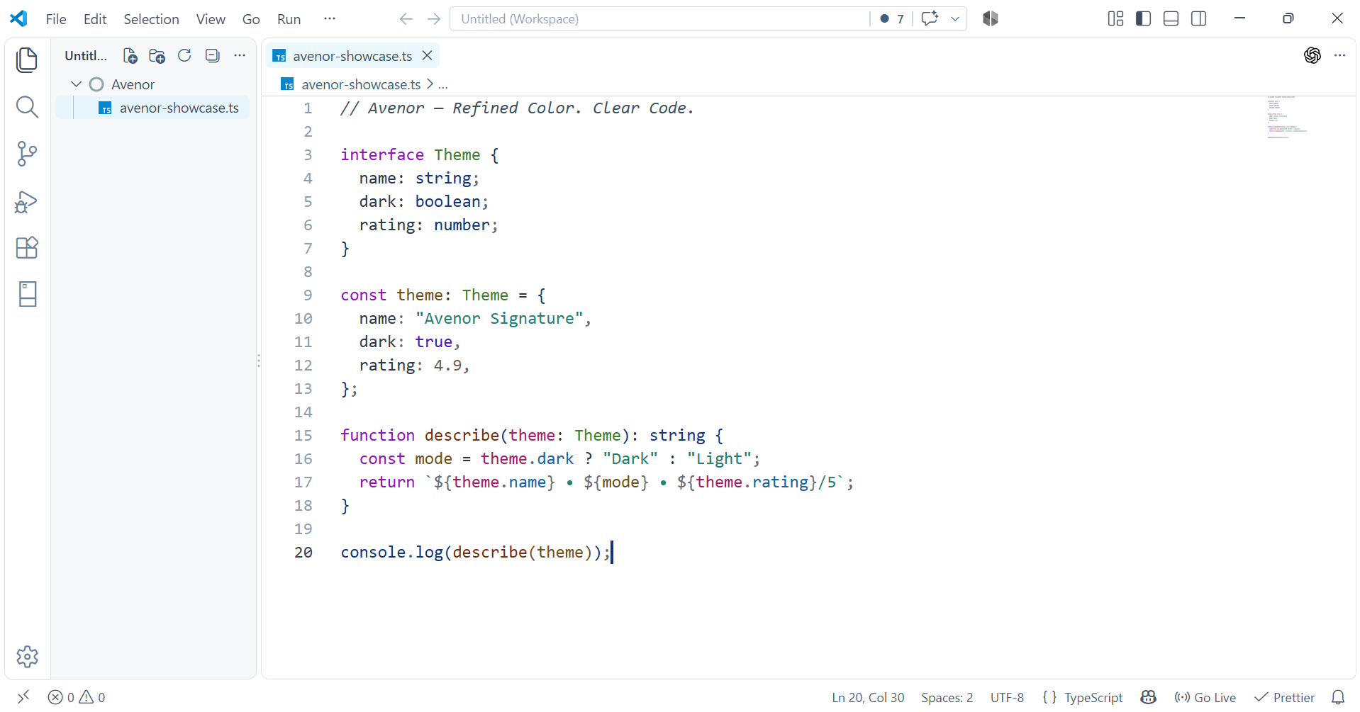 Avenor Ivory in Visual Studio Code