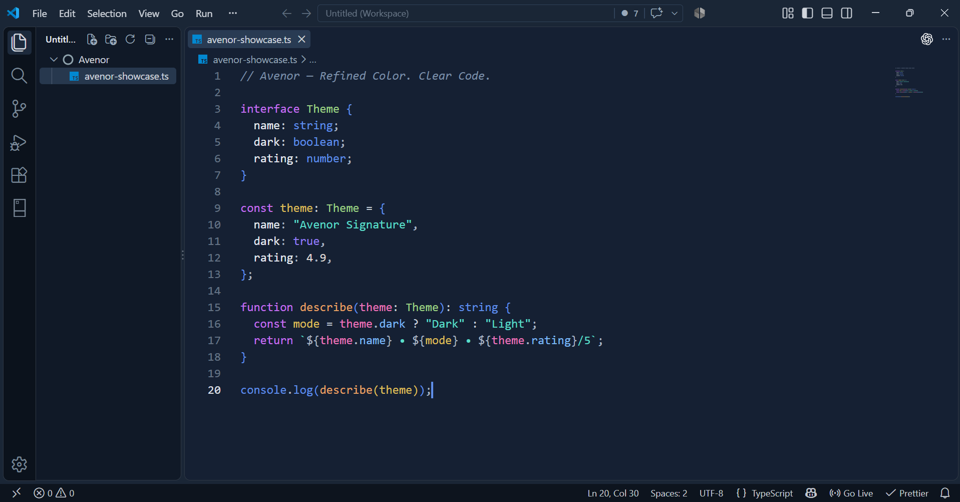 Avenor Navy in Visual Studio Code