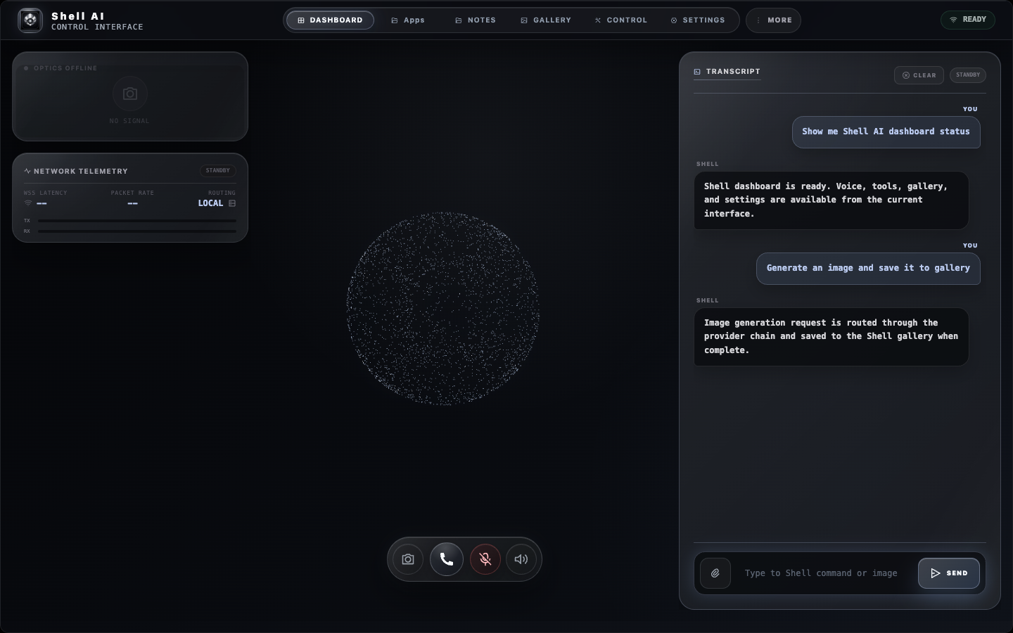 Shell AI OS Controller dashboard and desktop control interface