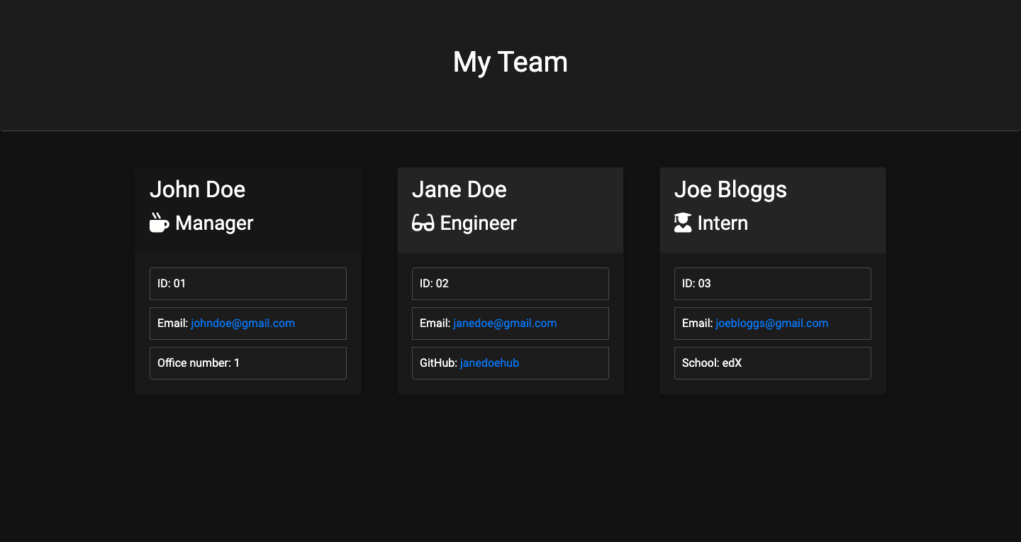 Team Dashboard Screen Shot