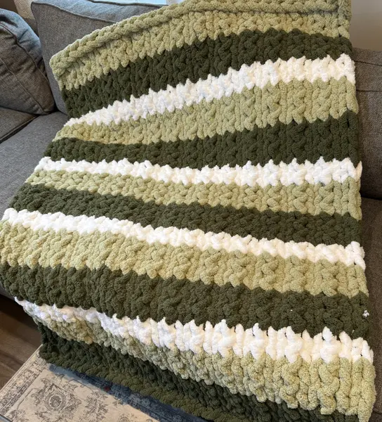 Brown white green stripe medium blanket