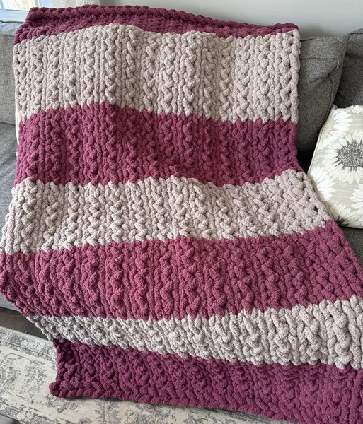 Pink grey stripe medium blanket