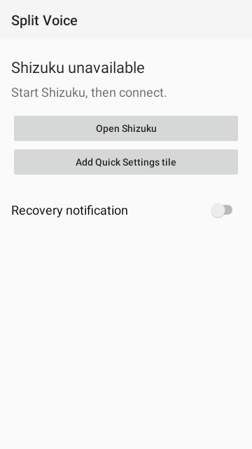 Split Voice setup screen