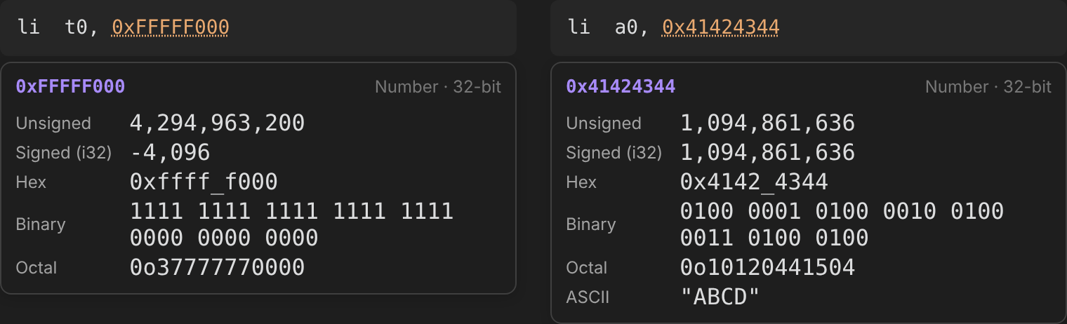Hover cards on hex literals