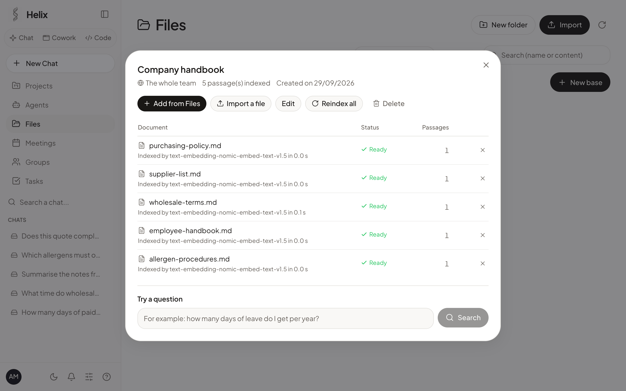 A knowledge base and its indexed documents