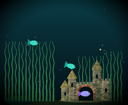 The castle IN FRONT of the grass, a fish in the arch