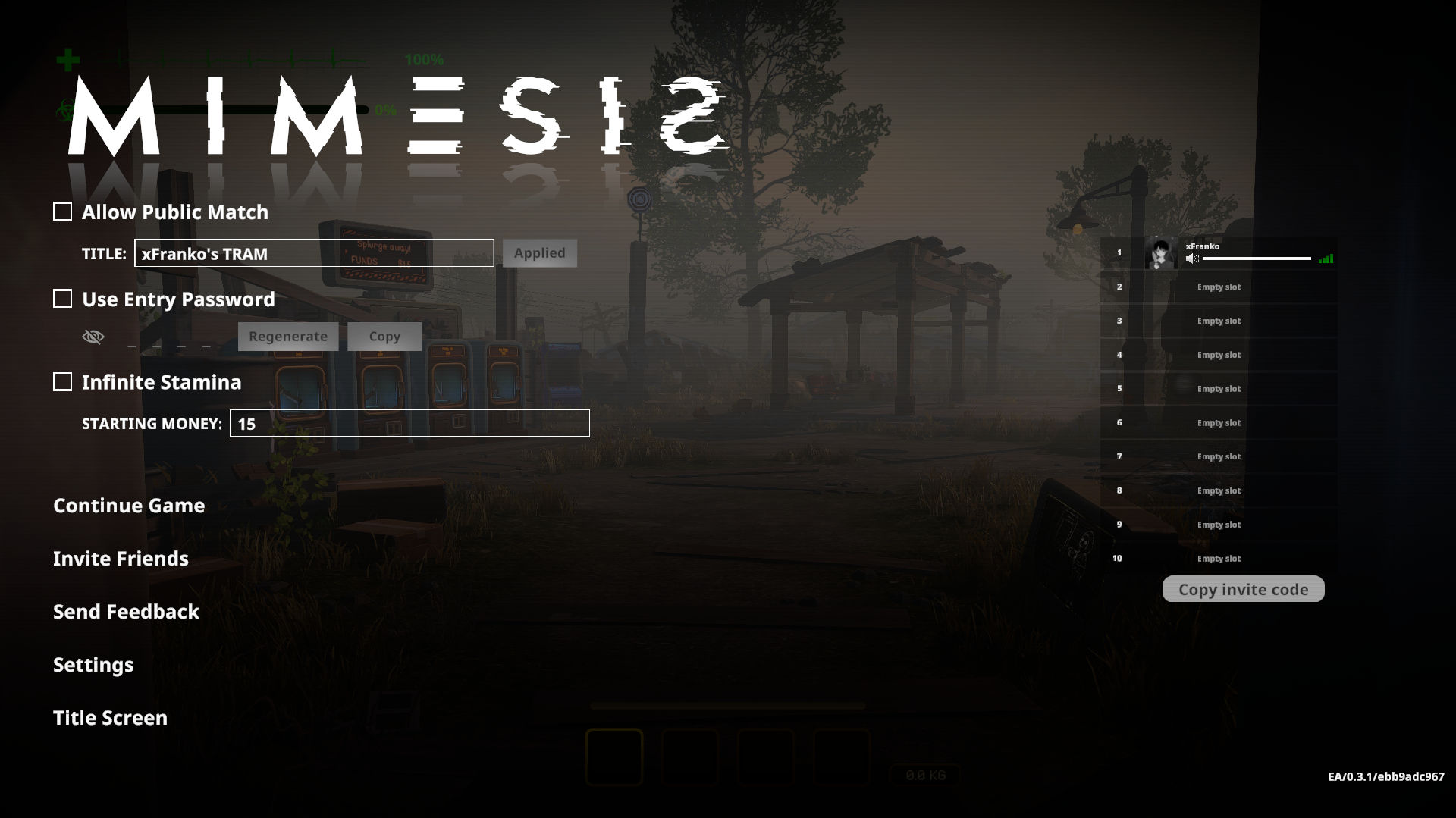 Lobby screen with 10 player slots filled