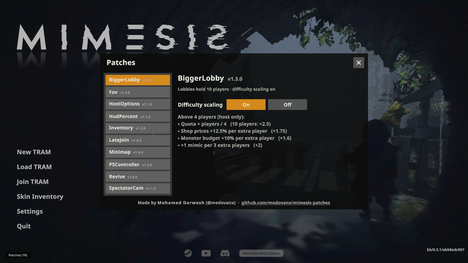 Patches > BiggerLobby settings
