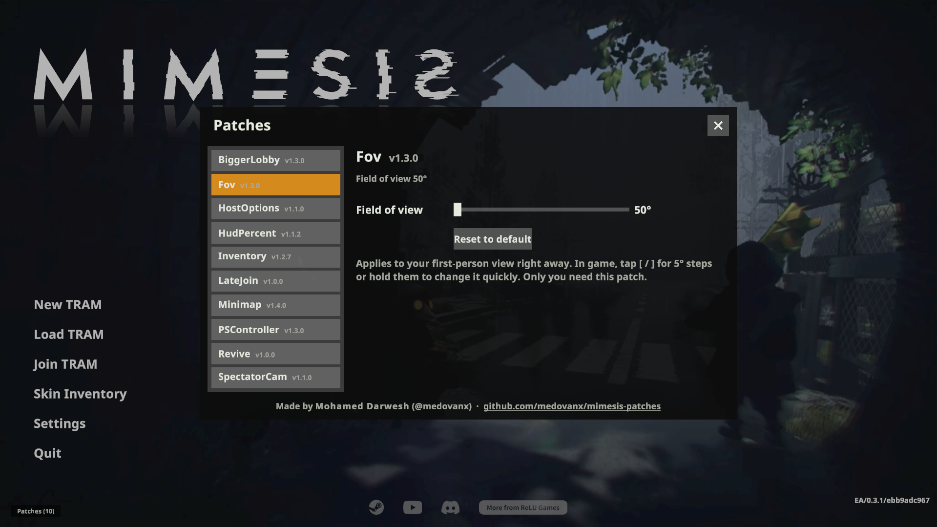 Patches > Fov settings
