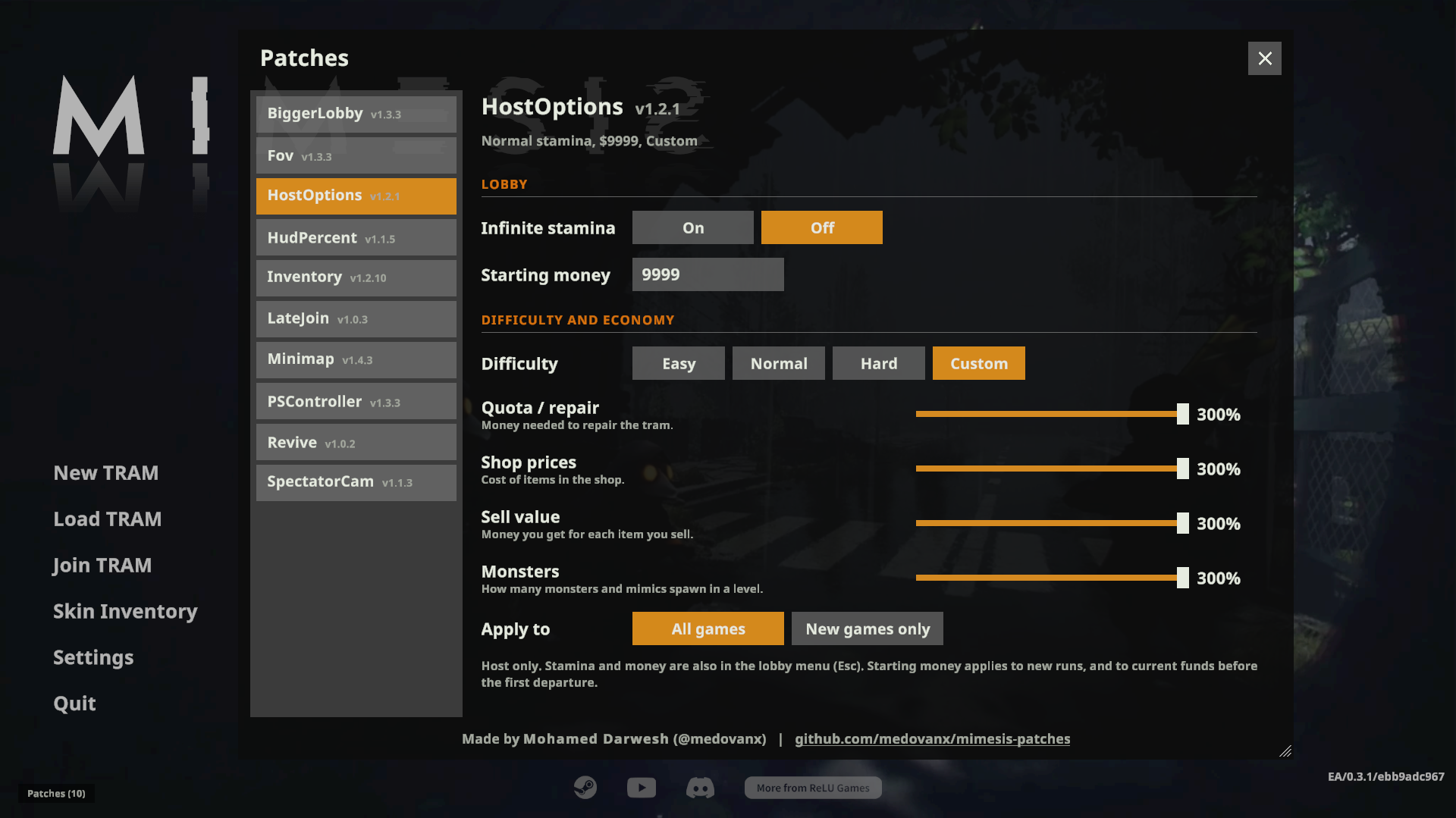 Patches > HostOptions settings