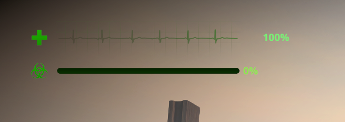 HUD with health and radiation shown as percentages
