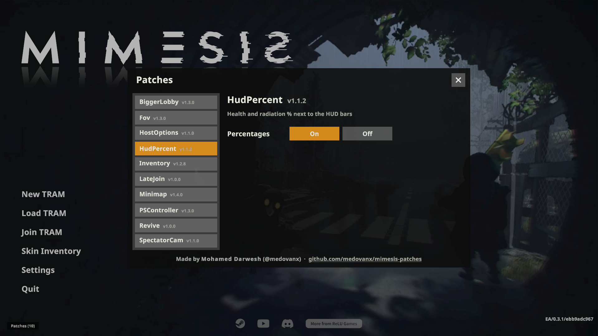 Patches > HudPercent settings