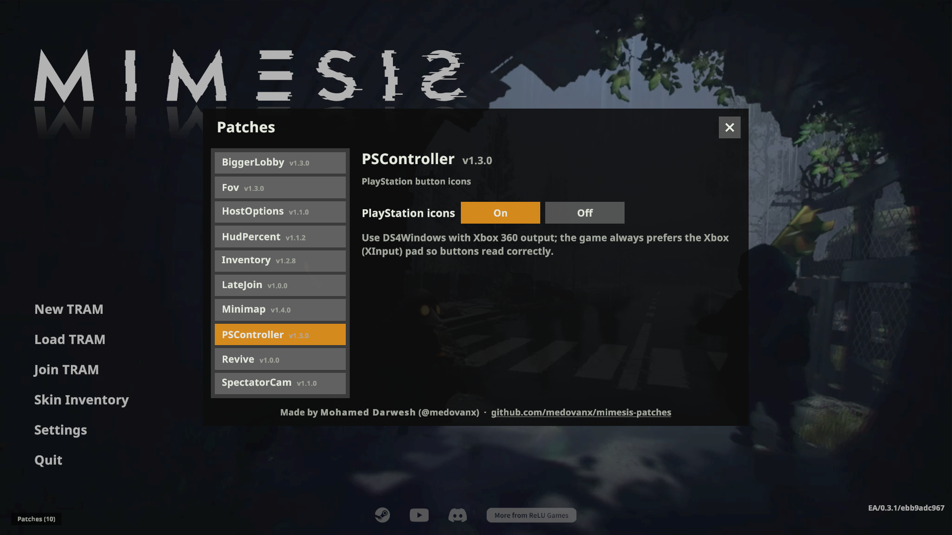 Patches > PSController settings