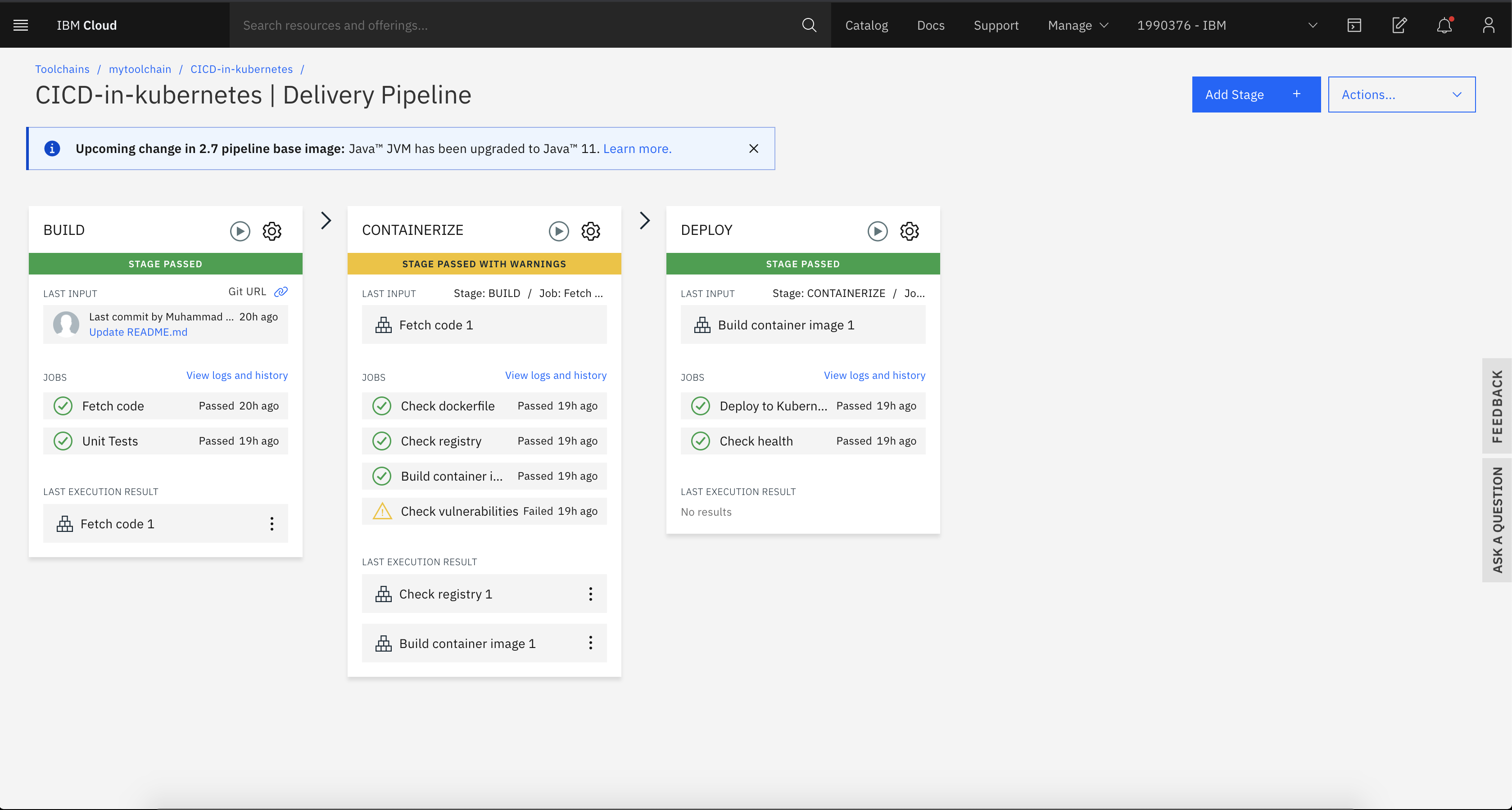 Screen capture of the Delivery Pipeline status page