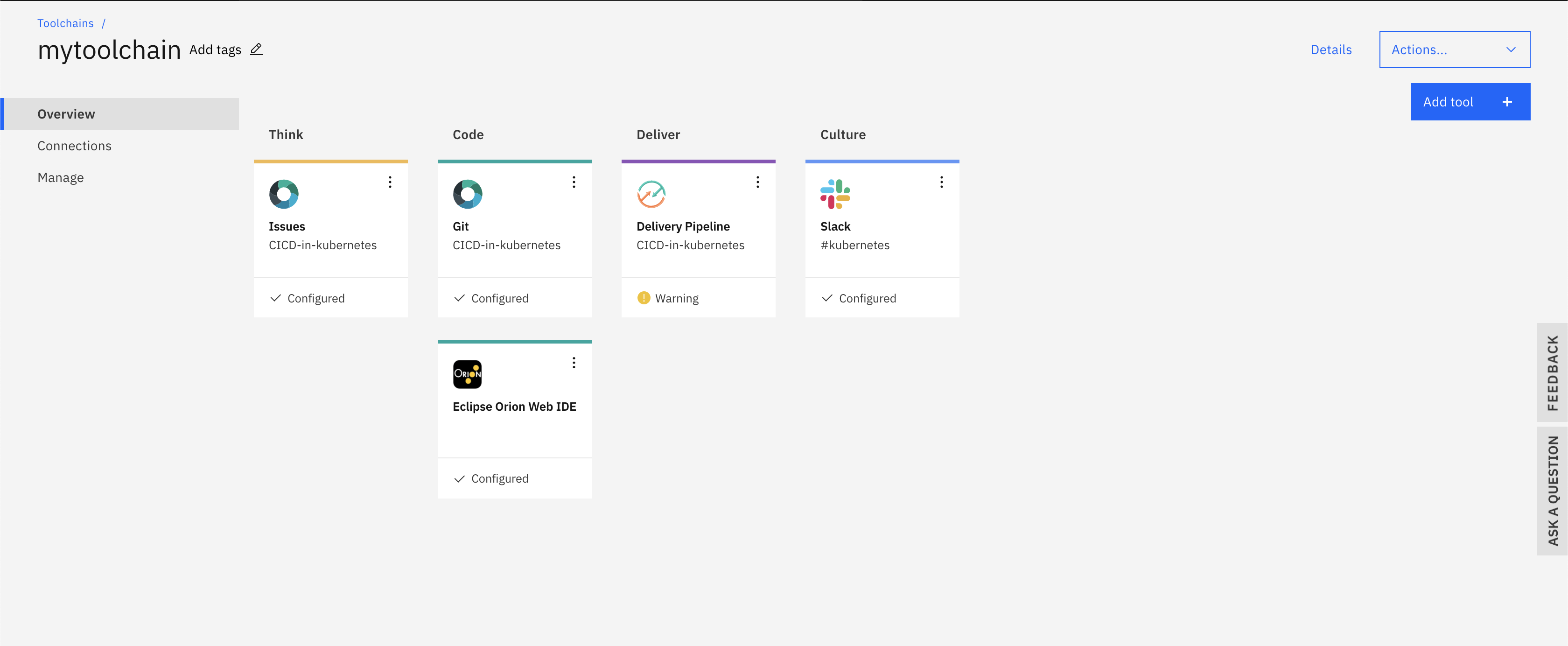 Screen capture of updated toolchain overview page